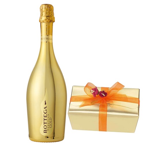 Bottega Gold Prosecco and 460g Assortment of Belgian Chocolates - Next Day Delivery